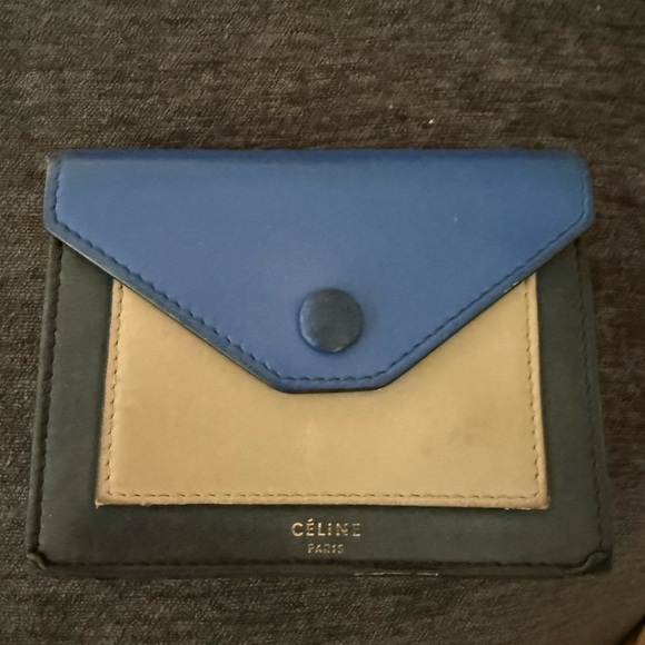 Céline authentic wallet Blue, Beige and Black leather card case - Picture 1 of 9